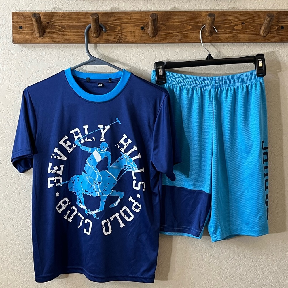 Boy Beverly Hills Polo Club Matching Set Navy and Light Blue Tee